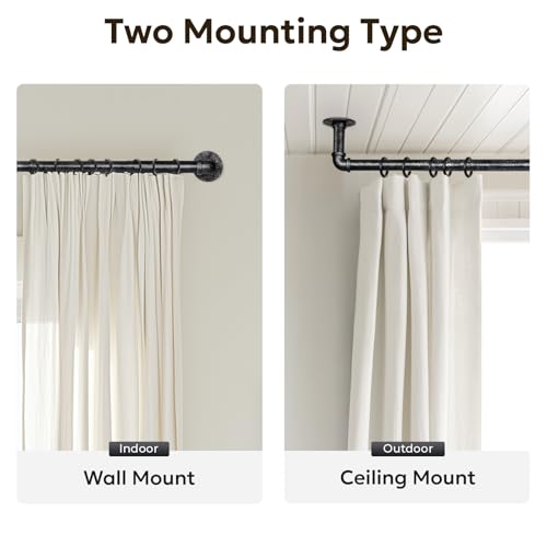 Zeerobee Curtain Rods for Windows 66 to 120, 1 Inch Industrial Wrap Around Vintage Black Curtain Rod, Indoor/Outdoor Room Divider Adjustable Drapery Pole, 66"-120" - Image 5