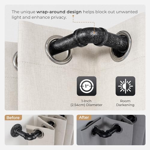 Zeerobee Curtain Rods for Windows 66 to 120, 1 Inch Industrial Wrap Around Vintage Black Curtain Rod, Indoor/Outdoor Room Divider Adjustable Drapery Pole, 66"-120" - Image 3