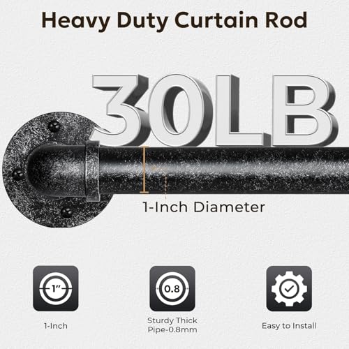 Zeerobee Curtain Rods for Windows 66 to 120, 1 Inch Industrial Wrap Around Vintage Black Curtain Rod, Indoor/Outdoor Room Divider Adjustable Drapery Pole, 66"-120" - Image 4