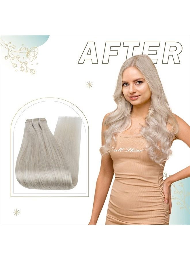 Full Shine Real Human Hair Weft Extensions White Blonde 16inch 105g Sew in Hair Extensions Real Human Hair Double Weft Blonde Hair Extensions Sew in Bundles Remy Hair  - Image 5