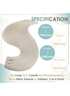 Full Shine Real Human Hair Weft Extensions White Blonde 16inch 105g Sew in Hair Extensions Real Human Hair Double Weft Blonde Hair Extensions Sew in Bundles Remy Hair  - Image 3