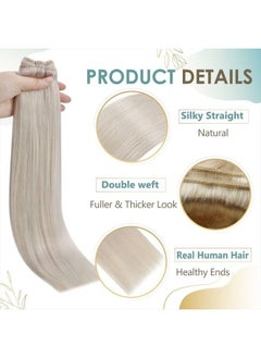 Full Shine Real Human Hair Weft Extensions White Blonde 16inch 105g Sew in Hair Extensions Real Human Hair Double Weft Blonde Hair Extensions Sew in Bundles Remy Hair  - Image 4