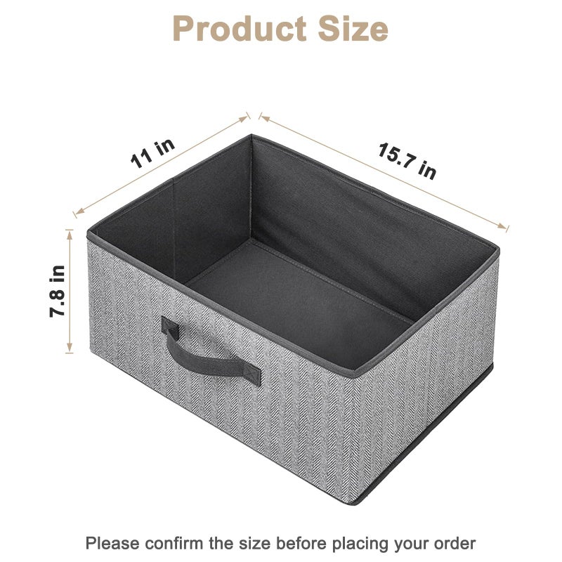 EITMOW Storage Baskets, 15.7 Inch Woven Fabric Bins, Storage Cubes with Reinforced Handles, Organizer Bins for Closet Shelves, Foldable, for Toys, Clothes (3PCS/Grey-15.7*11*7.8inch) - Image 2