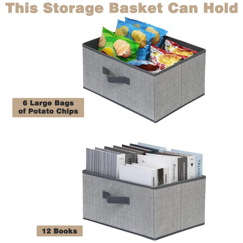 EITMOW Storage Baskets, 15.7 Inch Woven Fabric Bins, Storage Cubes with Reinforced Handles, Organizer Bins for Closet Shelves, Foldable, for Toys, Clothes (3PCS/Grey-15.7*11*7.8inch) - Image 3