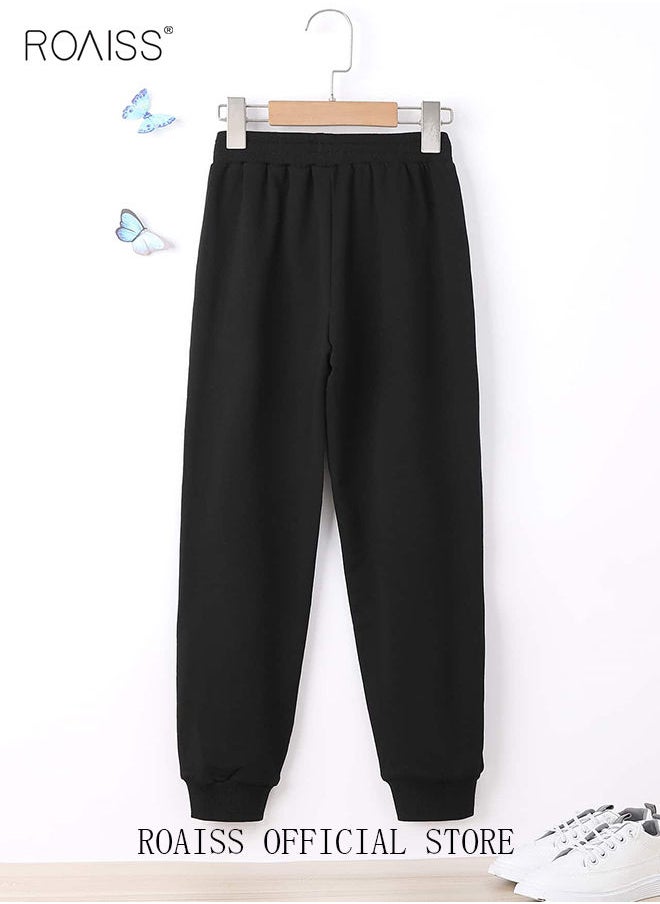 roaiss - Tween Girl's Casual Street Style Loose Dragon Printed Knit Pants - Image 1