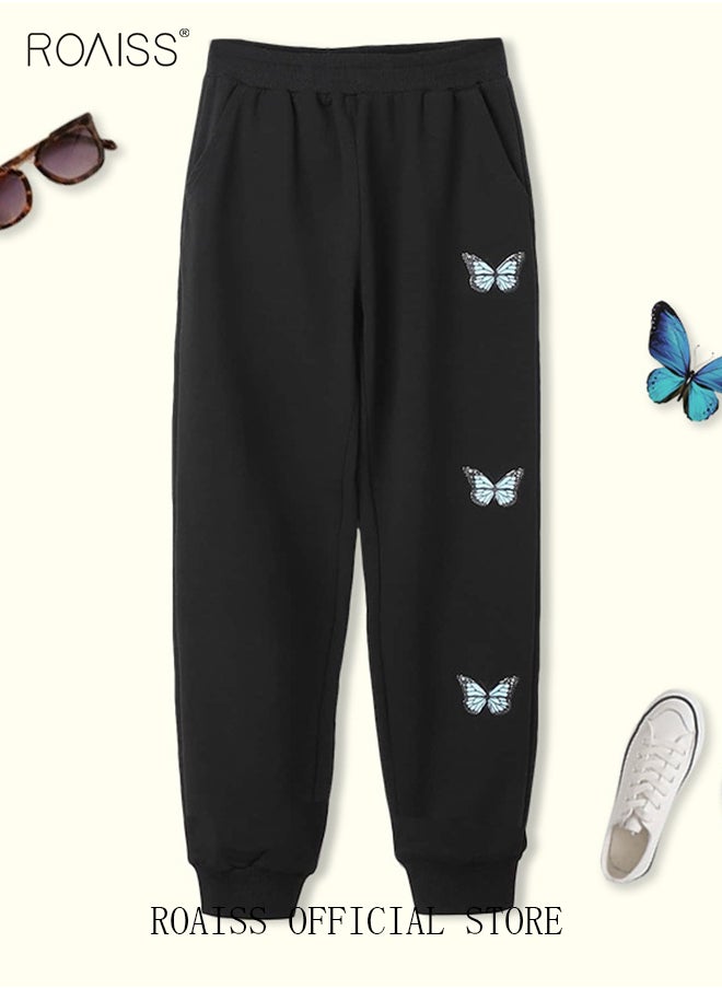 roaiss - Tween Girl's Casual Street Style Loose Dragon Printed Knit Pants - Image 1