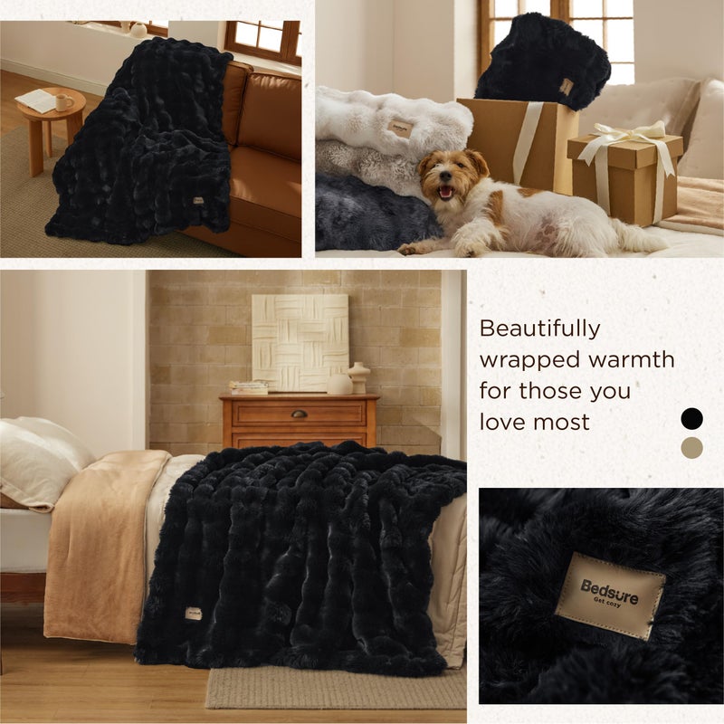 Bedsure GentleSoft Fluffy Fuzzy Black Throw Blanket for Bed, Soft Cozy Fleece Faux Fur Blanket for Couch, Black Room Decor Minky Velvet Sofa Cover, Thick Warm Plush Bedding Cozy Gifts for Women Men - Image 5