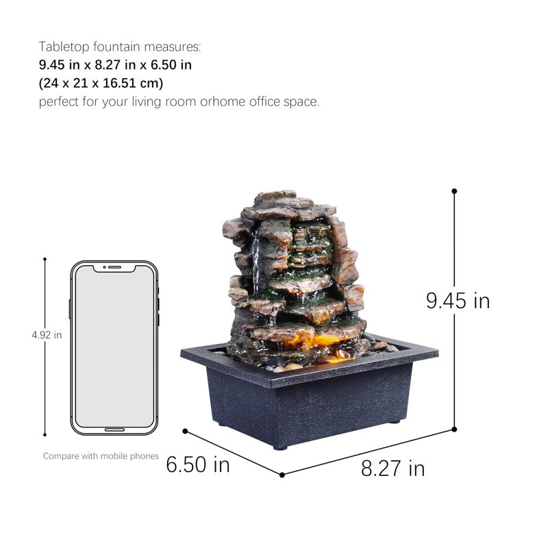 GOSSI Home DÃ©cor Waterfall Meditation Fountain Indoor Tabletop Many Natural River Rocks Decorated Office Home Tabletop Fountion with LED Lights Christmas Decorations - Image 5