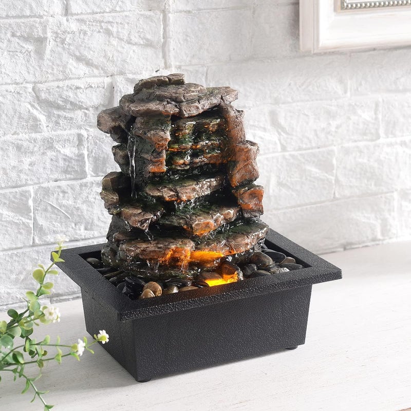 GOSSI Home DÃ©cor Waterfall Meditation Fountain Indoor Tabletop Many Natural River Rocks Decorated Office Home Tabletop Fountion with LED Lights Christmas Decorations - Image 2