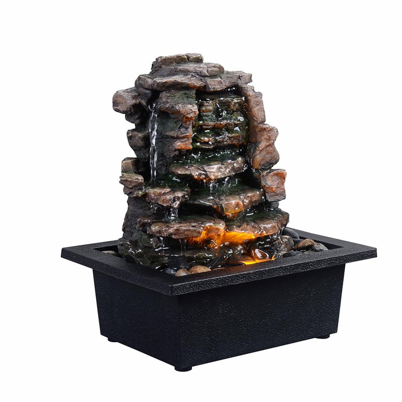 GOSSI Home DÃ©cor Waterfall Meditation Fountain Indoor Tabletop Many Natural River Rocks Decorated Office Home Tabletop Fountion with LED Lights Christmas Decorations - Image 1