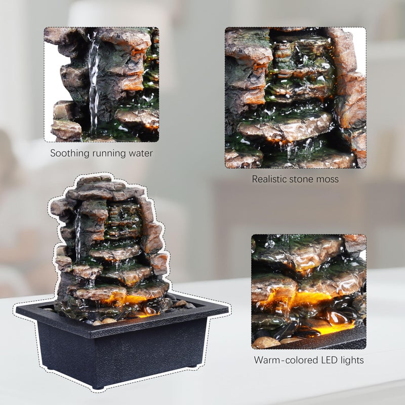 GOSSI Home DÃ©cor Waterfall Meditation Fountain Indoor Tabletop Many Natural River Rocks Decorated Office Home Tabletop Fountion with LED Lights Christmas Decorations - Image 4