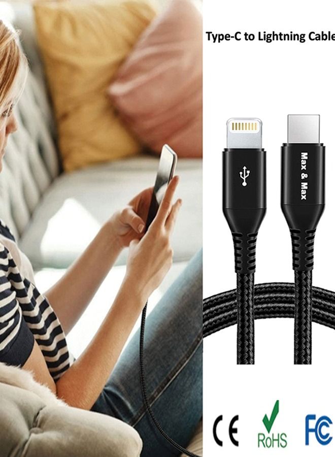 ماكس آند ماكس كابل USB-C إلى iPhone بطول 2 متر | كابل USB-C مضفر للشحن السريع إلى Lightning | كابل بيانات وطاقة متين متوافق مع iPhone 14/13/12/11/XS/SE - Image 5