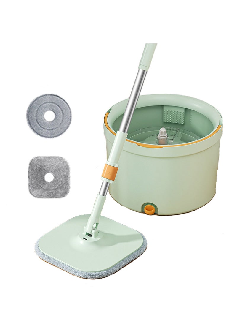 عربست فائدة نموذج يتعلق ممسحة دلو مع مجموعة wringer ، من ناحية مجانا تنظيف ممسحة دلو الدوارة نظام مع اثنين من منصات قابلة لإعادة الاستخدام ستوكات ، تنظيف الاوساخ فصل ممسحة مجموعة لتنظيف الخشب الصلب ، الخشب ، صفح ، بلاط الأرضيات . - Image 1