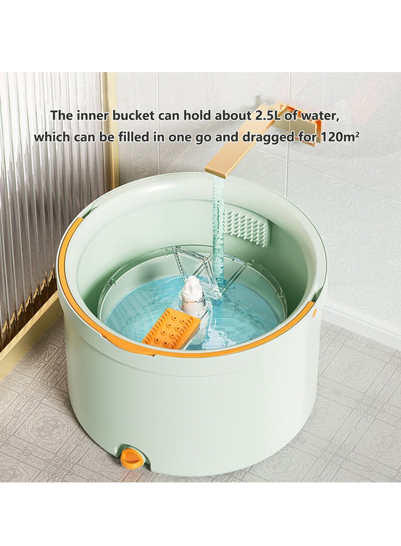 عربست فائدة نموذج يتعلق ممسحة دلو مع مجموعة wringer ، من ناحية مجانا تنظيف ممسحة دلو الدوارة نظام مع اثنين من منصات قابلة لإعادة الاستخدام ستوكات ، تنظيف الاوساخ فصل ممسحة مجموعة لتنظيف الخشب الصلب ، الخشب ، صفح ، بلاط الأرضيات . - Image 5