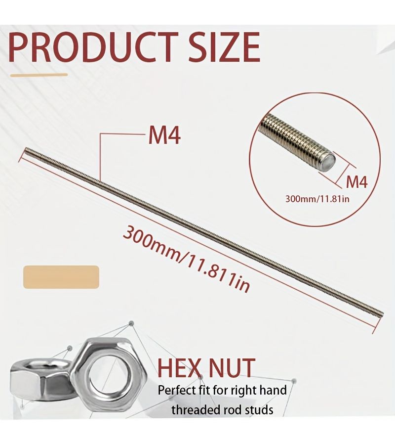 30 Pieces 304 Stainless Steel Full Thread Rods and Hex Nuts M4 Length 350mm 13.78in for Beading Garden Stakes Making Fairy Wands - Image 4