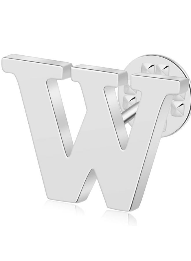 ETHOON Initial Letter Lapel Pins for Men Women Personalized Name Brooch Pins for Men Suits Hats Metal Button Pins Silver W - Image 1
