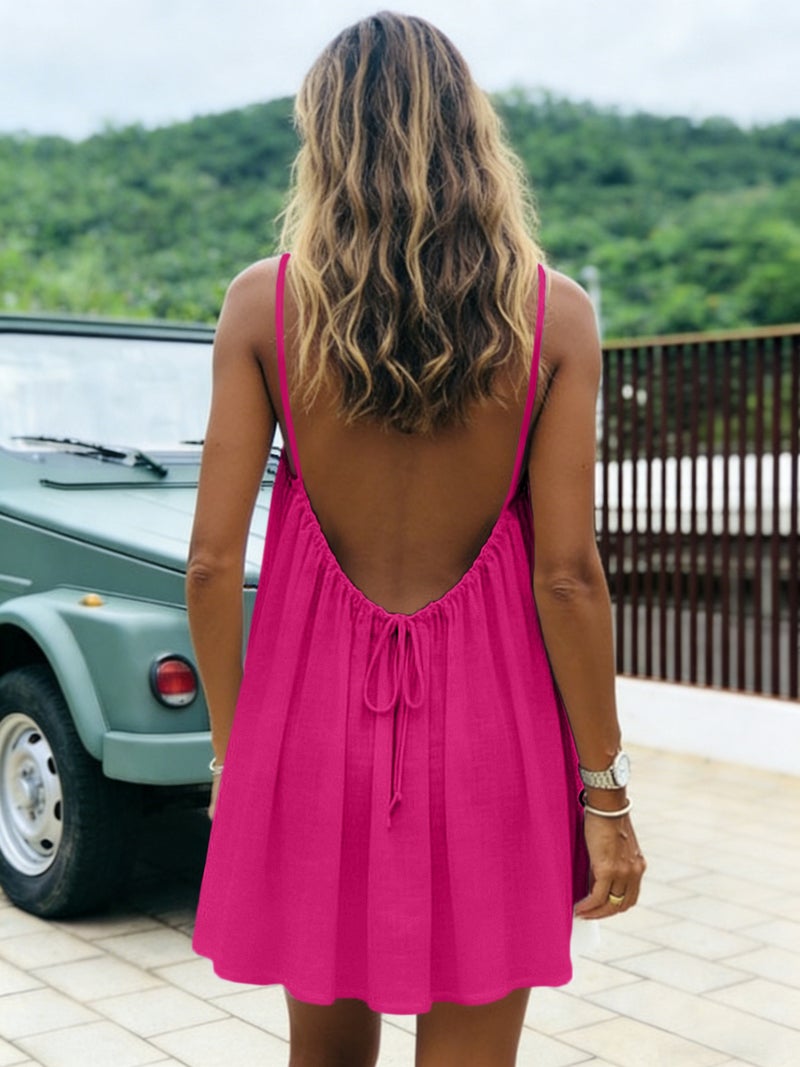 Women's Fashion Solid Color Strapless Backless Loose Dress Summer Casual Stylish Dress