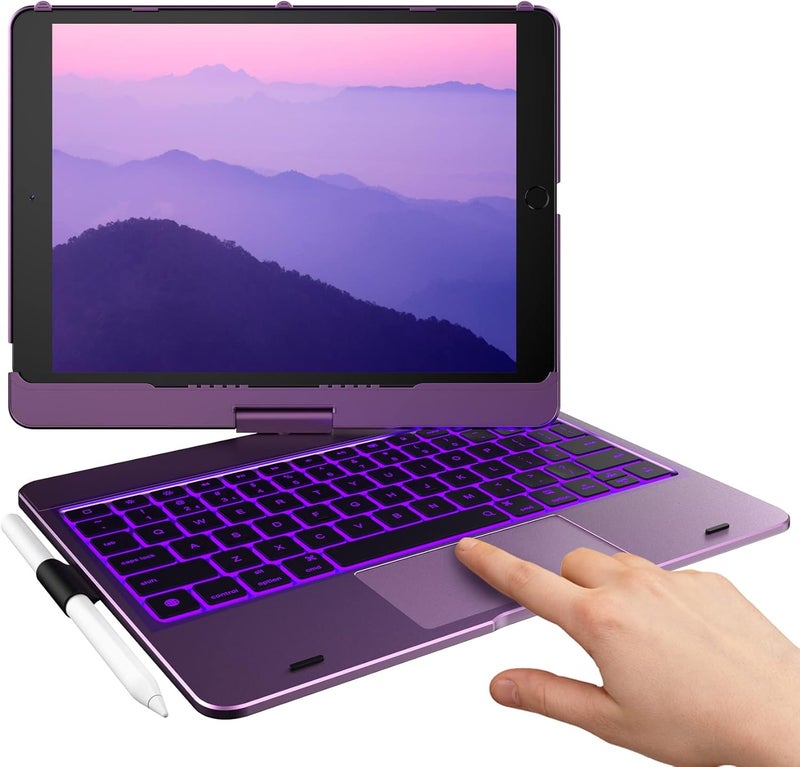 typecase Touch Case with Keyboard for iPad 9th Generation (10.2", 2021), Multi-Touch Trackpad, 10 Color Backlight, 360, Thin & Light - iPad 8th Gen (2020), 7th Gen (2019), Air 3, Pro 10.5 (Violet) - Image 1