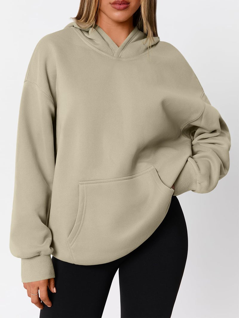 WYNNQUE Hoodies for Women Oversized Sweatshirts Fall Fashion Outfits 2026 Casual Sweaters Tops Fleece Plus Size Workout Comfy Winter Clothes Beige M - Image 2