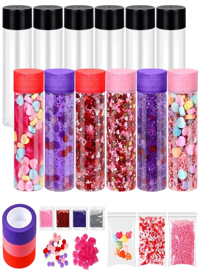 FoldTier 172 Pcs Valentine's Day Sensory Bottle Kit Include 13.5 oz Plastic Clear Container and Pom-pom Balls, Gitter Heart, Clay, Faux Rose and Tape Calm Down Jar Filler for Holiday Supply - Image 1