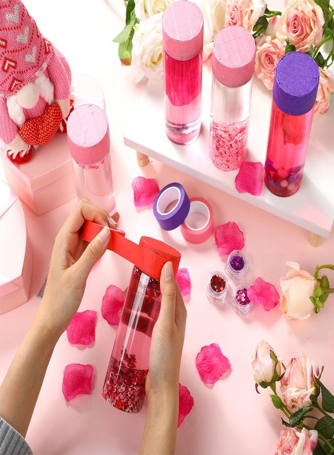 FoldTier 172 Pcs Valentine's Day Sensory Bottle Kit Include 13.5 oz Plastic Clear Container and Pom-pom Balls, Gitter Heart, Clay, Faux Rose and Tape Calm Down Jar Filler for Holiday Supply - Image 4
