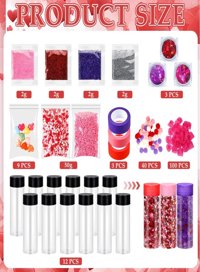 FoldTier 172 Pcs Valentine's Day Sensory Bottle Kit Include 13.5 oz Plastic Clear Container and Pom-pom Balls, Gitter Heart, Clay, Faux Rose and Tape Calm Down Jar Filler for Holiday Supply - Image 2