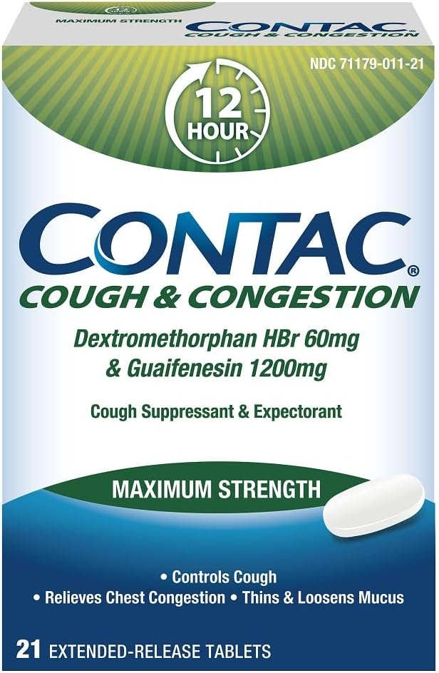 contac Cough Congestion Maximum Strength Controls Cough Thins and Loosens Mucus Guaifenesin Dextromethorphan HBr Extended Release Tablets 21 Count - Image 1
