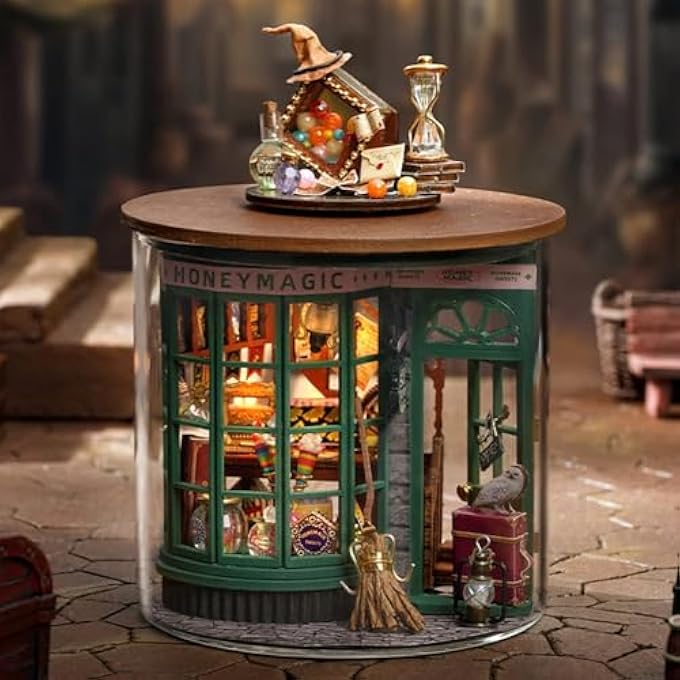 DIY MINIATURE AND FURNITURE DOLLHOUSE KIT, MINI 3D WOODEN DOLL HOUSE CRAFT MODEL WITH DUST PROOF COVER AND LED, DIY MODEL WOODEN FURNITURE FOR VALENTINE'S DAY CREATIVE GIFTS (MAGIC SHOP) - Image 2