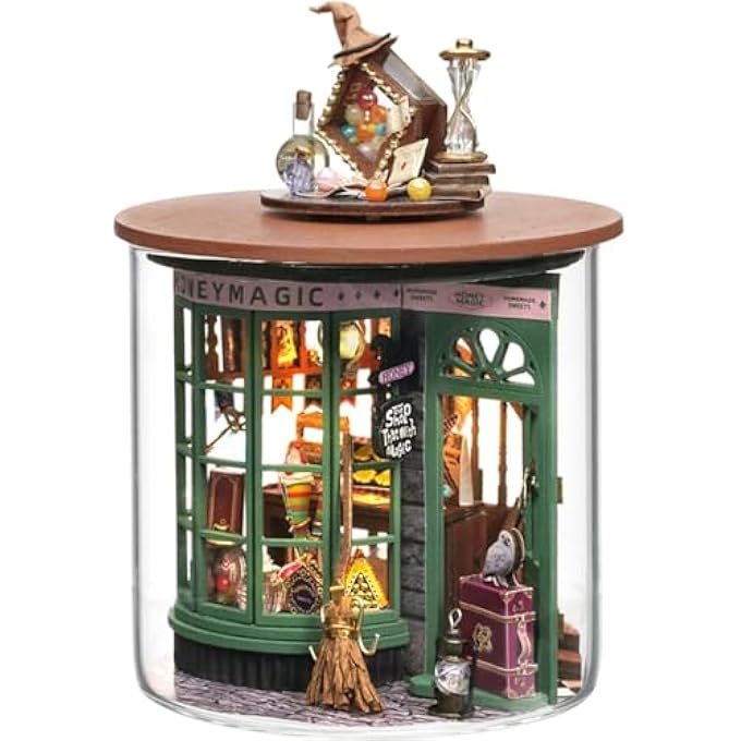DIY MINIATURE AND FURNITURE DOLLHOUSE KIT, MINI 3D WOODEN DOLL HOUSE CRAFT MODEL WITH DUST PROOF COVER AND LED, DIY MODEL WOODEN FURNITURE FOR VALENTINE'S DAY CREATIVE GIFTS (MAGIC SHOP) - Image 5