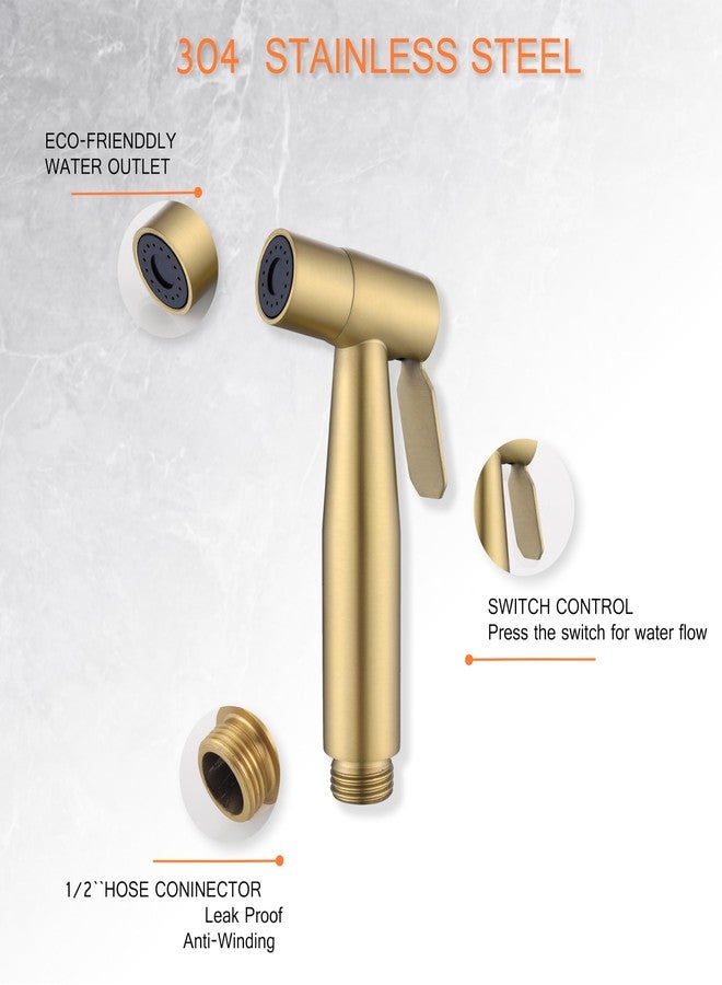 Lambloraey Brushed Gold Bidet Sprayer Head Only, Stainless Steel Brass Hand Bidet Sprayer with Adjustable Water Pressure Control for Baby Cloth Diaper & Bathroom & Pet Shower - Image 2