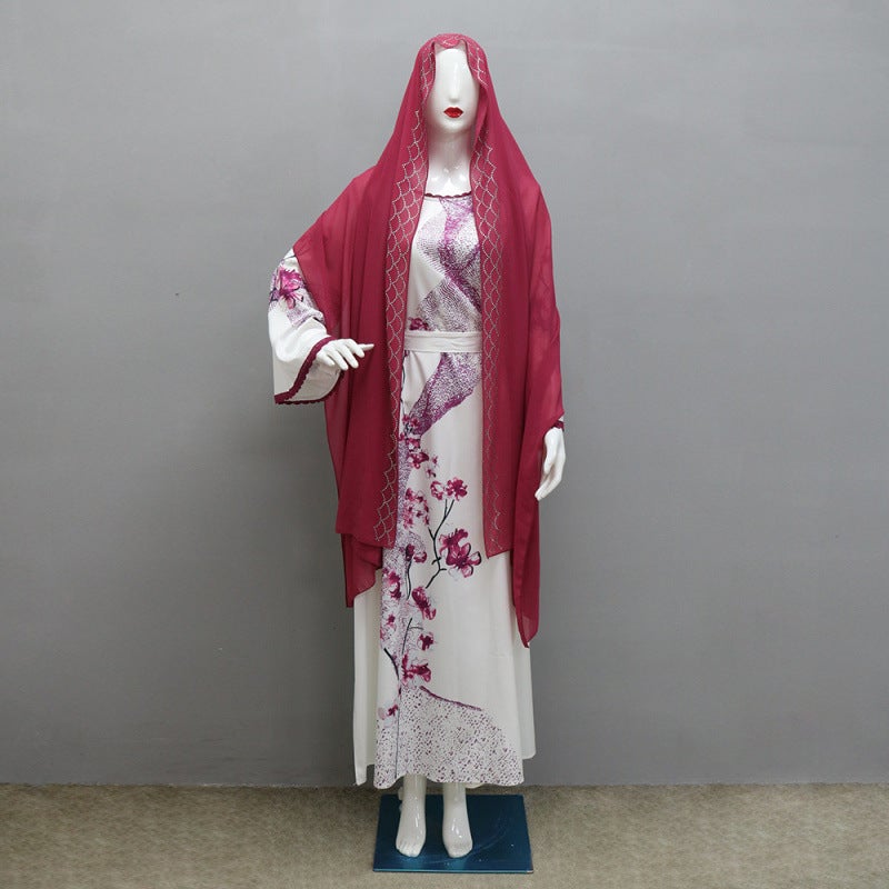 Xqy Middle East Muslim Robe Dubai Arabian Print Robe Dress With Belt - Image 1