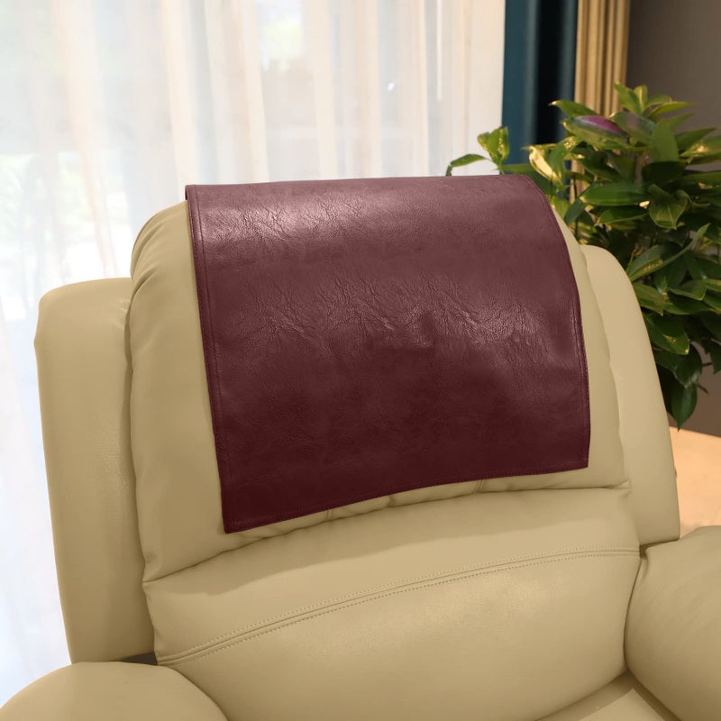 AmazeCov Non Slip Headrest Cover for Furniture SlipcoversFaux Leather Headrest Protector for Recline Chair Vinyl Head Protector for SofaTheater Seat Cover for Home  Office 17x27 in Burgundy