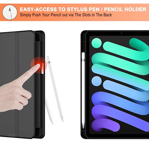 CEDO Tri-Fold for iPad mini 6 (6th Gen)/ iPad mini 7 (7th Gen) 8.3 in Smart Case Flip Cover with Multi Viewing Angles Stand | Pencil Holder | TPU Backcover (Black) - Image 5