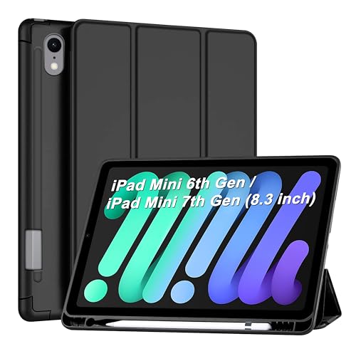CEDO Tri-Fold for iPad mini 6 (6th Gen)/ iPad mini 7 (7th Gen) 8.3 in Smart Case Flip Cover with Multi Viewing Angles Stand | Pencil Holder | TPU Backcover (Black) - Image 1