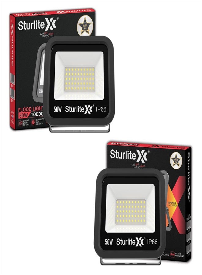 Sturlite Toddo 50 W LED Flood Light| Cool White 6500K Color Temperature LED Lamp| IP66 Waterproof Surge Protection Focus Light for Factory, Garage, Parking, Garden, Playground & Shop - (Pack of 2) - Image 1