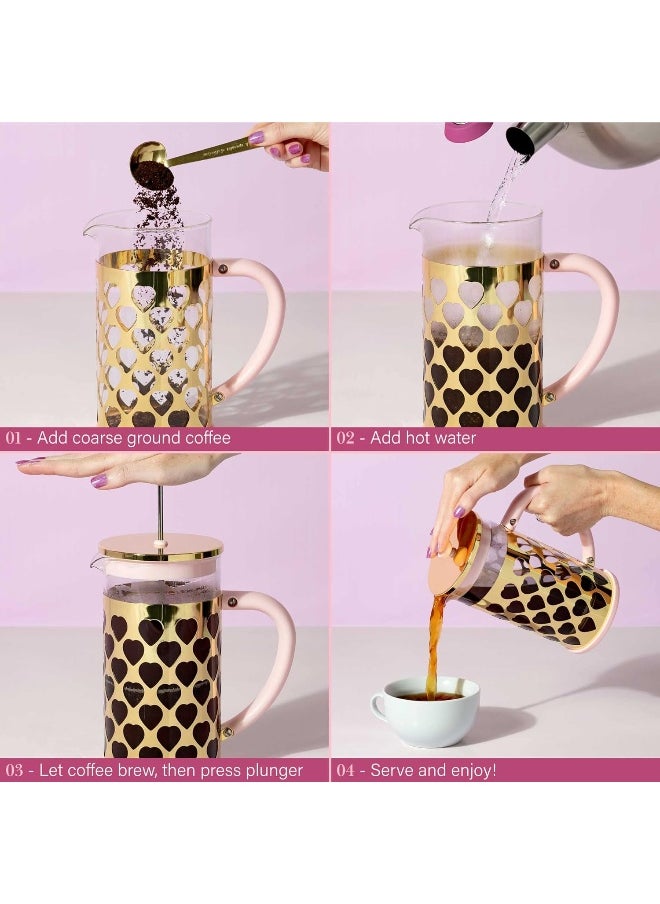 Paris Hilton French Press Coffee Maker With Heart Shaped Measuring Scoop, 2-Piece Set, 8-Cup Or 34-Ounce, Pink  - Image 5