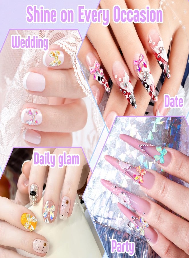 Jyukan 200Pcs Bow Nail Charms Resin Bowknot Nail Art Decoration Cute 3D Mix Aurora Color Nail Art for Manicure DIY Crafts - Image 4