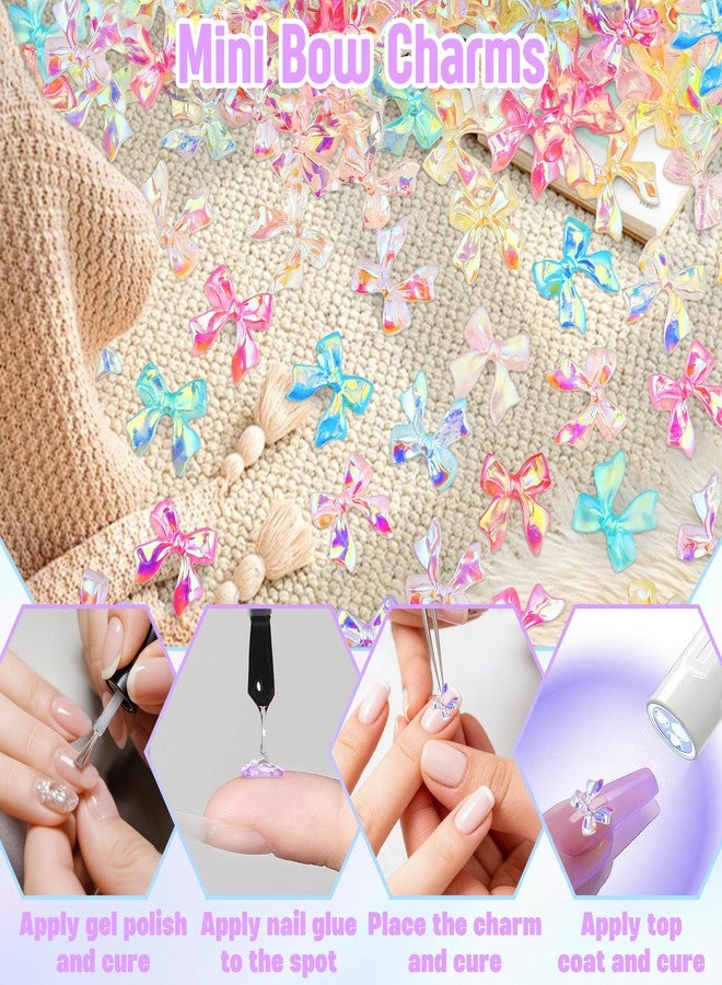 Jyukan 200Pcs Bow Nail Charms Resin Bowknot Nail Art Decoration Cute 3D Mix Aurora Color Nail Art for Manicure DIY Crafts - Image 3