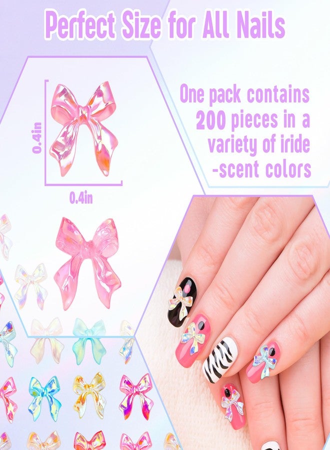 Jyukan 200Pcs Bow Nail Charms Resin Bowknot Nail Art Decoration Cute 3D Mix Aurora Color Nail Art for Manicure DIY Crafts - Image 2