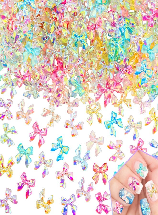 Jyukan 200Pcs Bow Nail Charms Resin Bowknot Nail Art Decoration Cute 3D Mix Aurora Color Nail Art for Manicure DIY Crafts - Image 1
