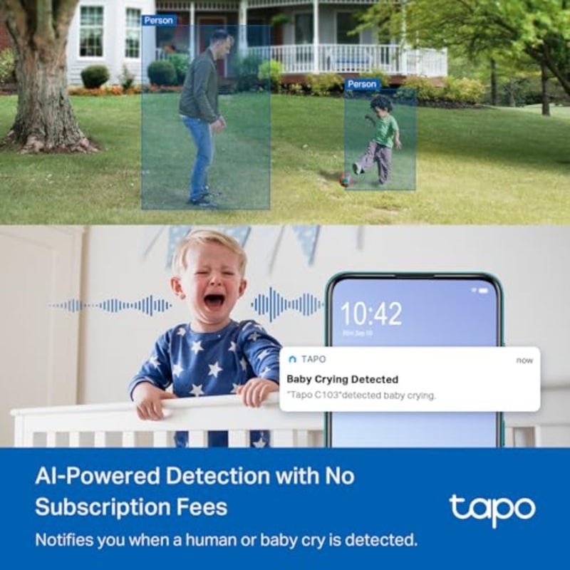 كاميرا أمان داخلية/خارجية لمراقبة المنزل، غلاف بلاستيكي ABS، لون أسود، دقة 2K 3MP مع 360 مقلاة/إمالة، رؤية ليلية ملونة، اكتشاف صرخة الشخص والطفل، تتبع الحركة، دعم SD والتخزين السحابي - Image 4