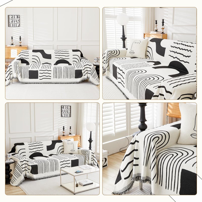 WEYOND Boho Chenille Couch Cover with Tassels, Bohemian Sofa Cover for 3 Cushion Couch, L-Shaped Sectional, Loveseat, 2/3/4 Seater (71" x 102", Black) - Image 2