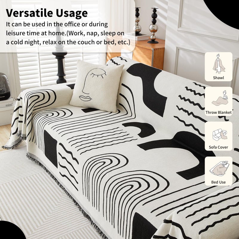 WEYOND Boho Chenille Couch Cover with Tassels, Bohemian Sofa Cover for 3 Cushion Couch, L-Shaped Sectional, Loveseat, 2/3/4 Seater (71" x 102", Black) - Image 5