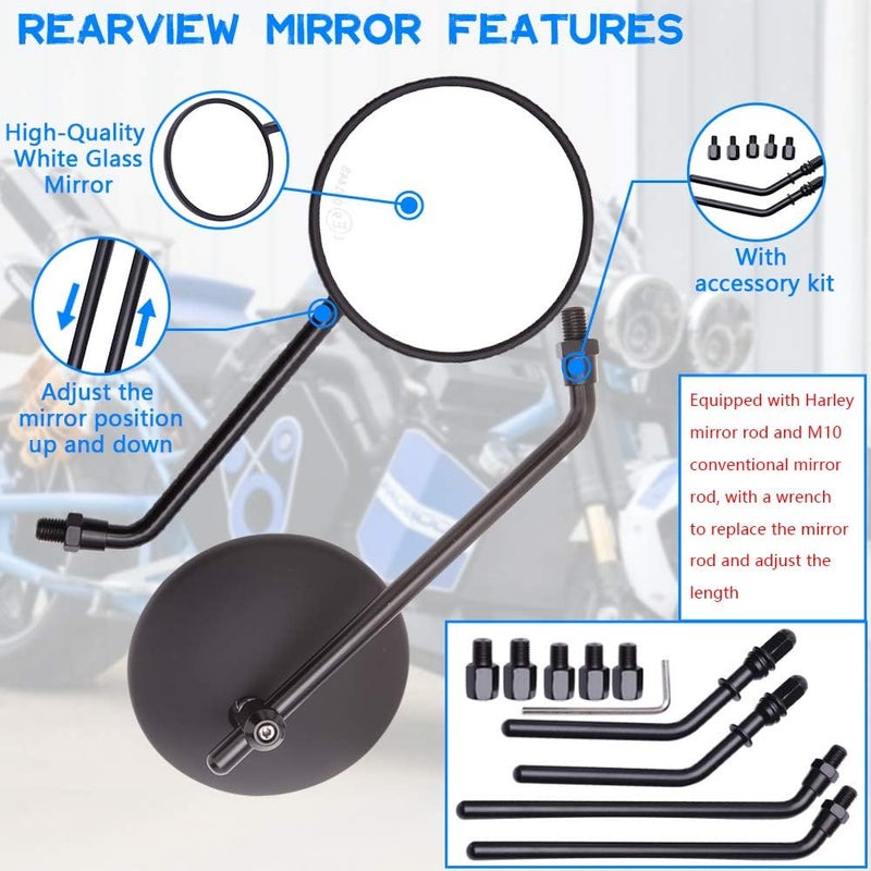 DREAMIZER 3.8" Motorcycle Handle Mirror Round Rear View Side Mirrors - Black - Image 4