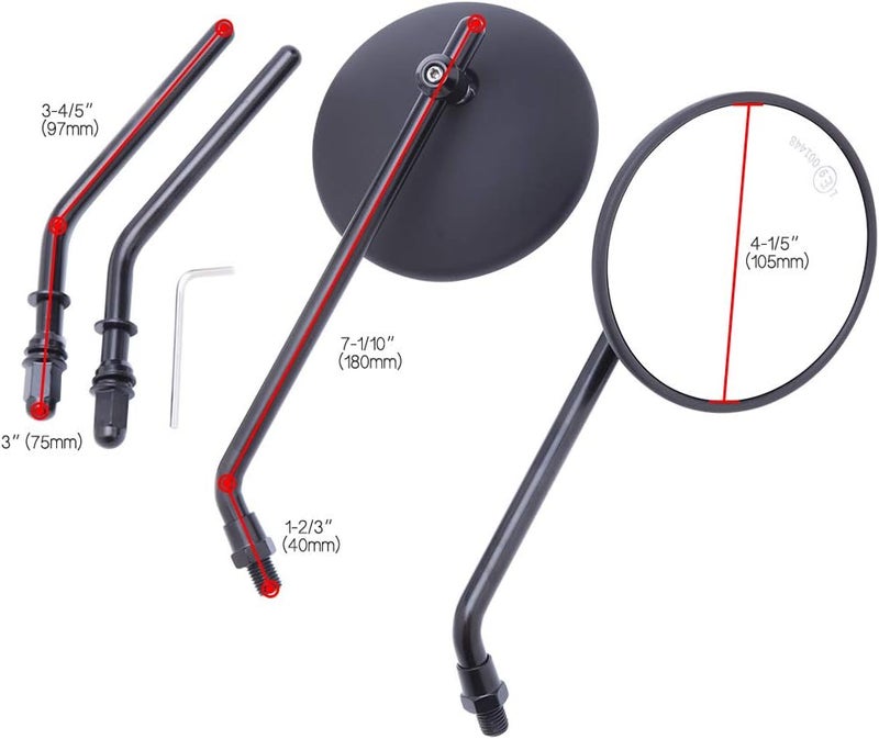 DREAMIZER 3.8" Motorcycle Handle Mirror Round Rear View Side Mirrors - Black - Image 5