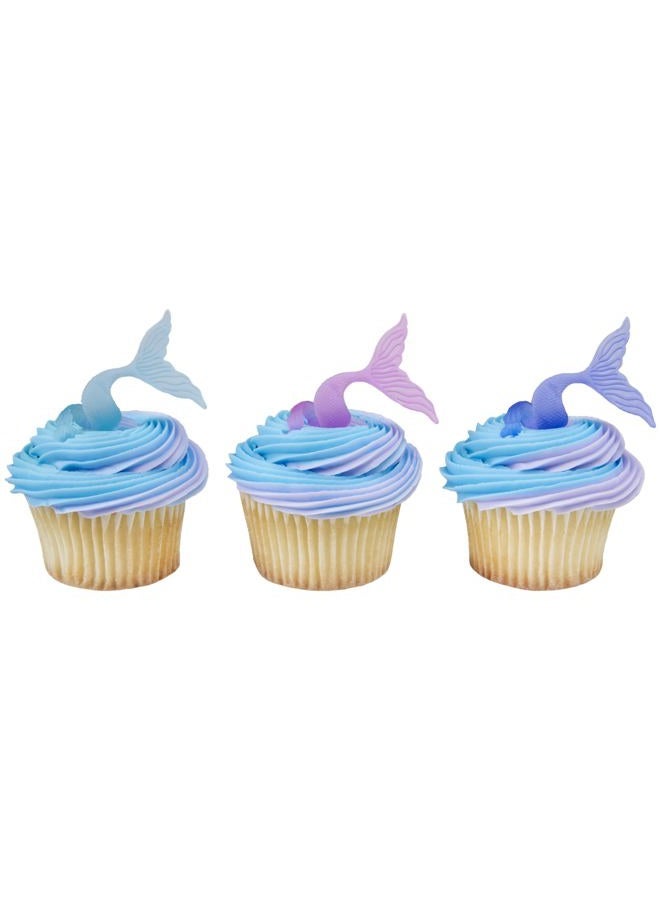 DecoPac Mermaid Tail Wrap Cupcake Rings, Cake Toppers, Multicolored Food Safe Decorations For Parties– 24 Pack - Image 1