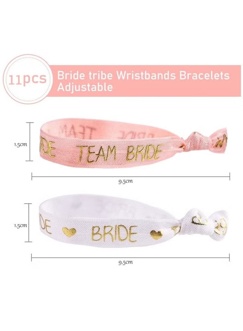 مجموعة الأساور لحفلات الدجاجة ، 1 سوار معصم العروس الأبيض 20 قطعة سوار معصم العروس للفريق الوردي ، مع حروف ذهبية وردية ، لحفلة توديع العزوبية ، زينة دش الزفاف ، دش الزفاف - Image 3