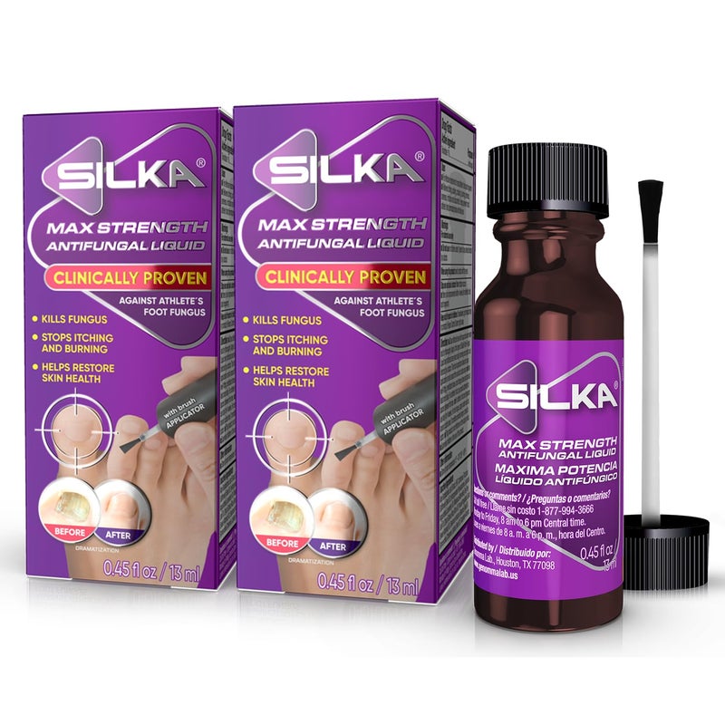 SILKA Max Strength Antifungal Liquid for Toenail Health with Brush Applicator Results in 1 Week Nail Fungus Treatment for Damaged Toenails Athletes Foot Treatment Tolnaftate 1 045 Fl Oz 2 Pack