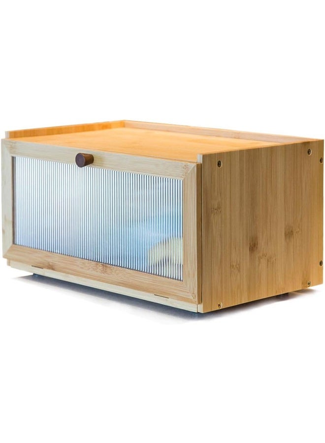 صندوق خبز من الخيزران لمائدة المطبخ - حاوية تخزين خبز بسعة كبيرة - صندوق خبز بأسلوب المزرعة مع نافذة لحامل الخبز - Image 1