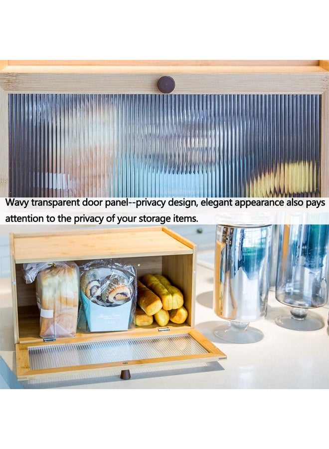 صندوق خبز من الخيزران لمائدة المطبخ - حاوية تخزين خبز بسعة كبيرة - صندوق خبز بأسلوب المزرعة مع نافذة لحامل الخبز - Image 3